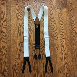 Vintage Trafalgar Classic Suspenders Mens White Black Tan Brass Hardware Stretch